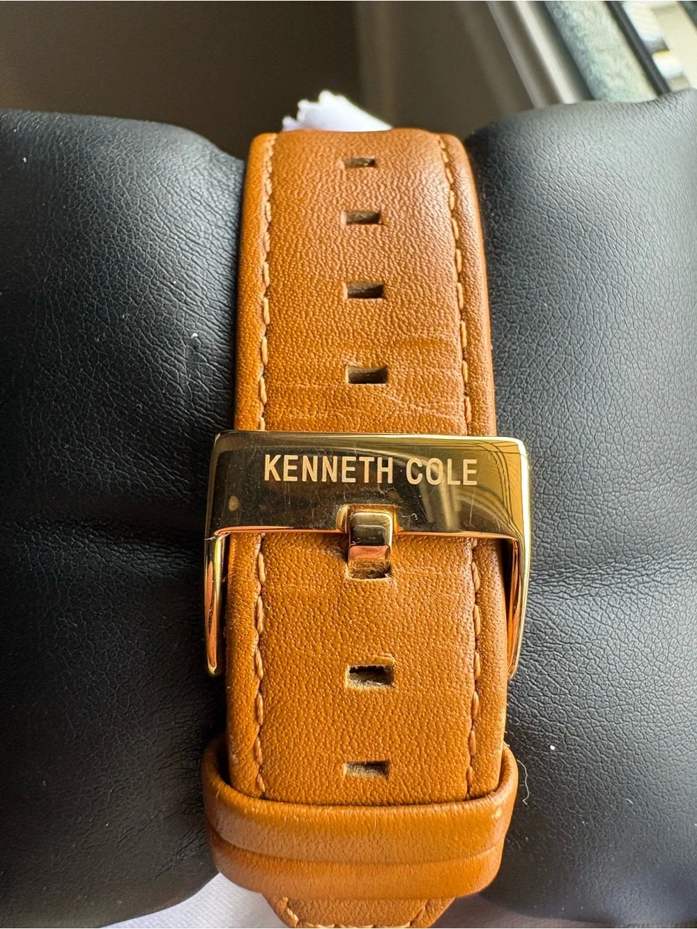 Kenneth Cole Rose Gold Skeleton Dial Watch with Tan Strap